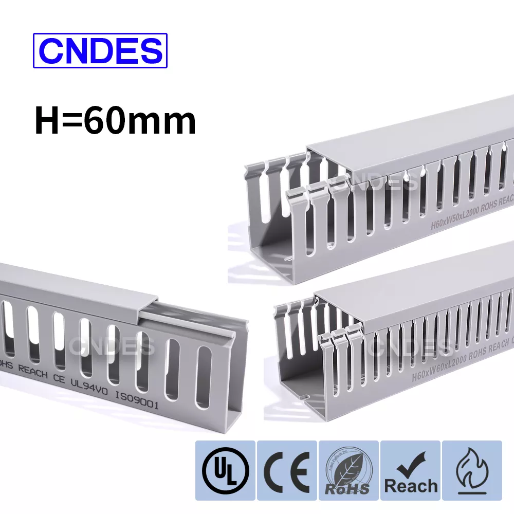 Salur Pendawaian PVC Berslot Kelabu Ketinggian 60mm